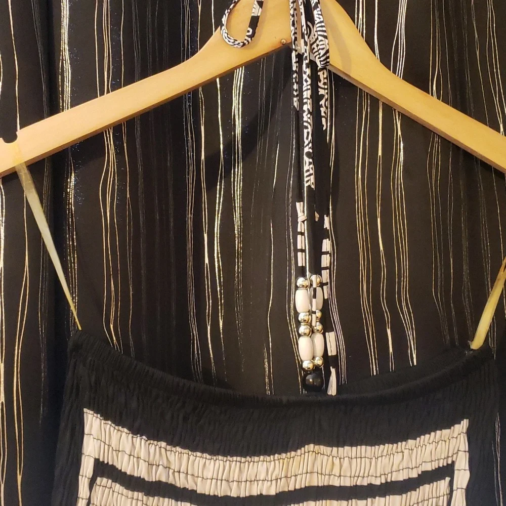 Gorgeous Black Egite Strapless Summer Dress Beaded Tie Around Neck Embellished - Picture 7 of 14